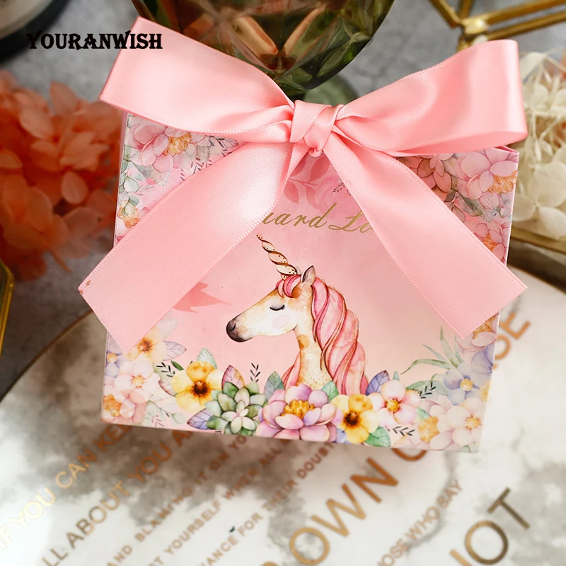 Подарочная коробка youpanwish 20 шт. в стиле единорога с бантом мультяшная сумка конфет