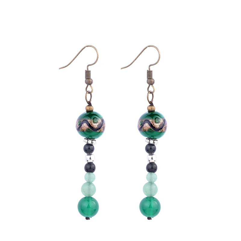 NEW MYWINY OWN DESIGN colorful glass glazed vintage ethnic earrings women red and black green nature beaded | Украшения и