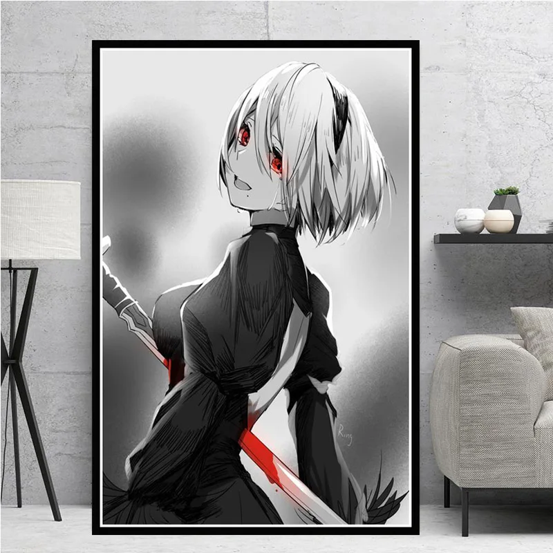 Hot NieR Automata Fight Game Girl Japan Anime Oil Canvas Painting Poster Prints Wall Art Pictures Living Room Home Decoration | Дом и сад