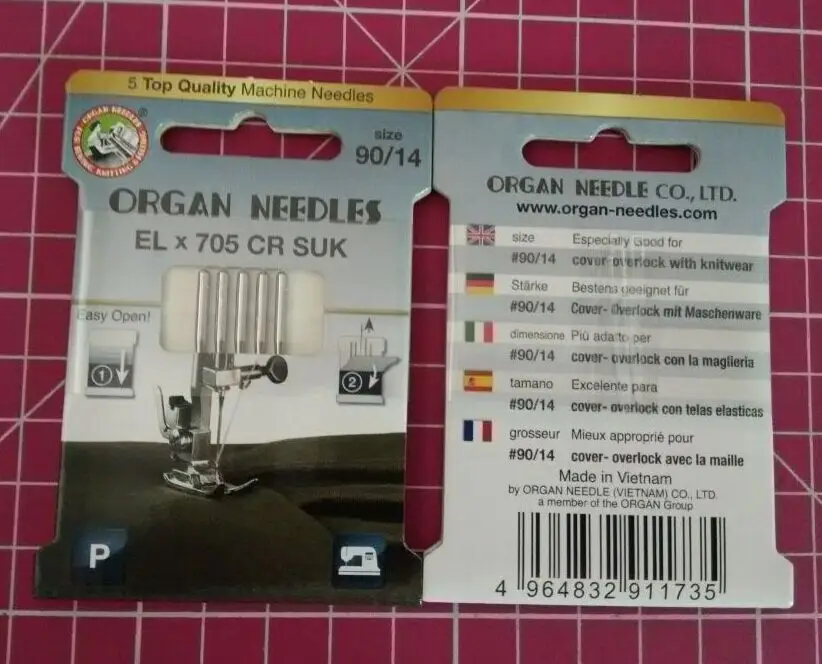 Иглы organ ELx705 SUK 705 Средний мяч точка хорошо для COVER-OVERLOCK с трикотажем(1 упаковка = 5 шт
