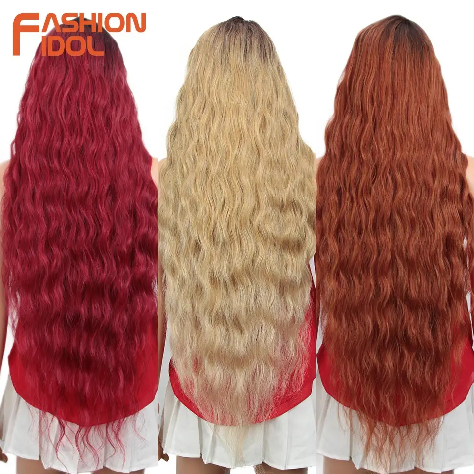 Lace Wig Synthetic Loose Wave Hair Wig Black 38 Inch Ombre Blonde Deep Wave Super Long Wavy Hair Synthetic Wigs For Black Women