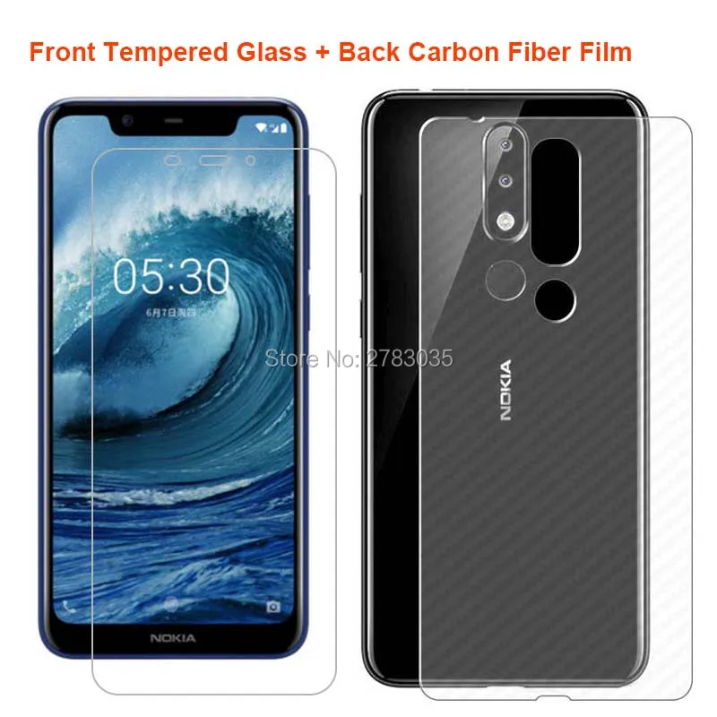 Для Nokia 5,1 Plus/X5 5,8" 2 шт = мягкая задняя пленка из углеродного волокна+ ультратонкая Высококачественная защитная пленка из закаленного стекла для переднего экрана