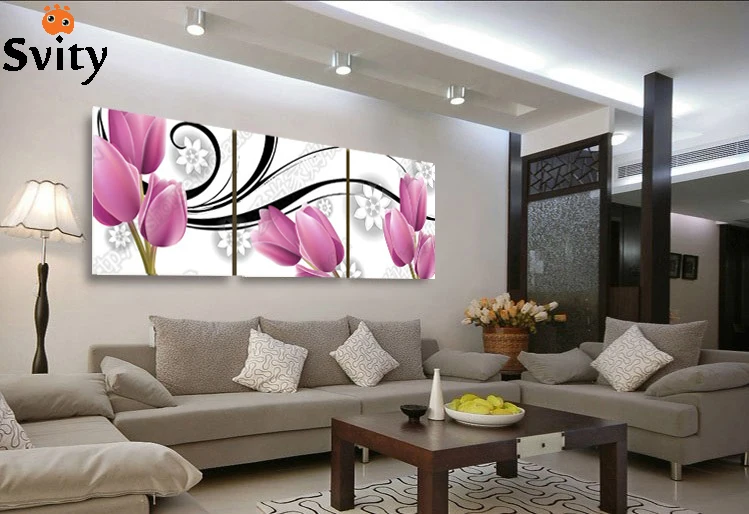 

3 Panels The charming purple tulip Modern Wall Painting Home Decorative Modular wall Picture Paint on Canvas Prints no framed