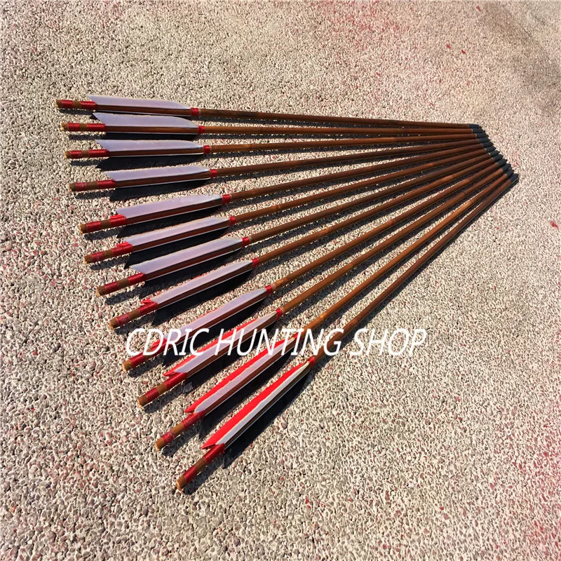 12 шт. Китайский традиционный ручной работы бамбуковые стрелы 3 цвета Турция перо