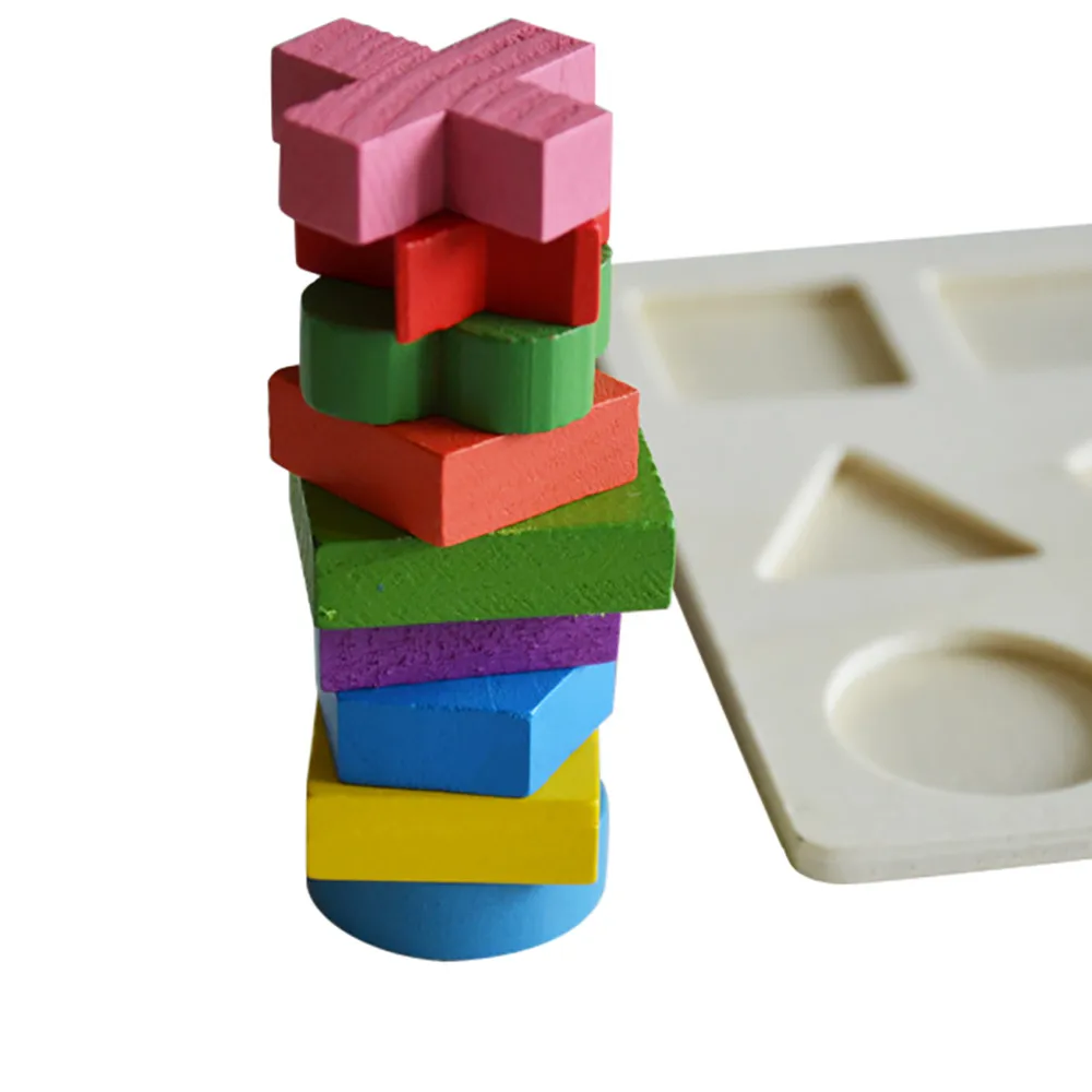 Kids Baby Wooden Geometry Building Puzzle Early Learning Educational Toy toys for children puzzle kids toys