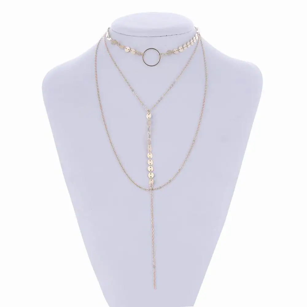Многослойное Сексуальное Тонкое ожерелье с блестками женское длинной цепочкой |