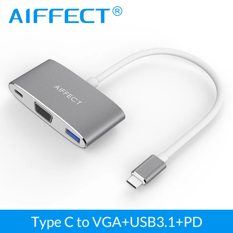 AIFFECT Type C для VGA адаптер концентратор с DP портом алюминиевый USB3.1 3 в 1 USB Macbook Chromebook