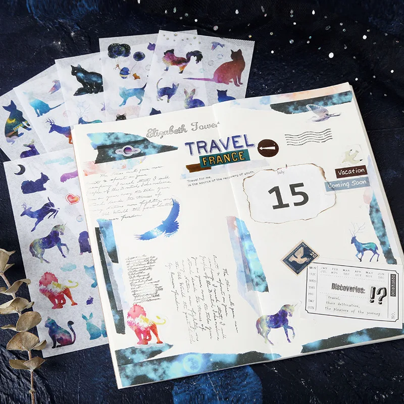 6 листов мечта звездное небо кошка бумажная наклейка для творчества украшенные