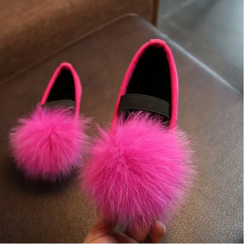 pink Детская однотонная повседневная обувь без застежки с лисьим мехом; дышащие Нескользящие хлопковые тапки обувь; удобные лоферы для девочек - Цвет: pink