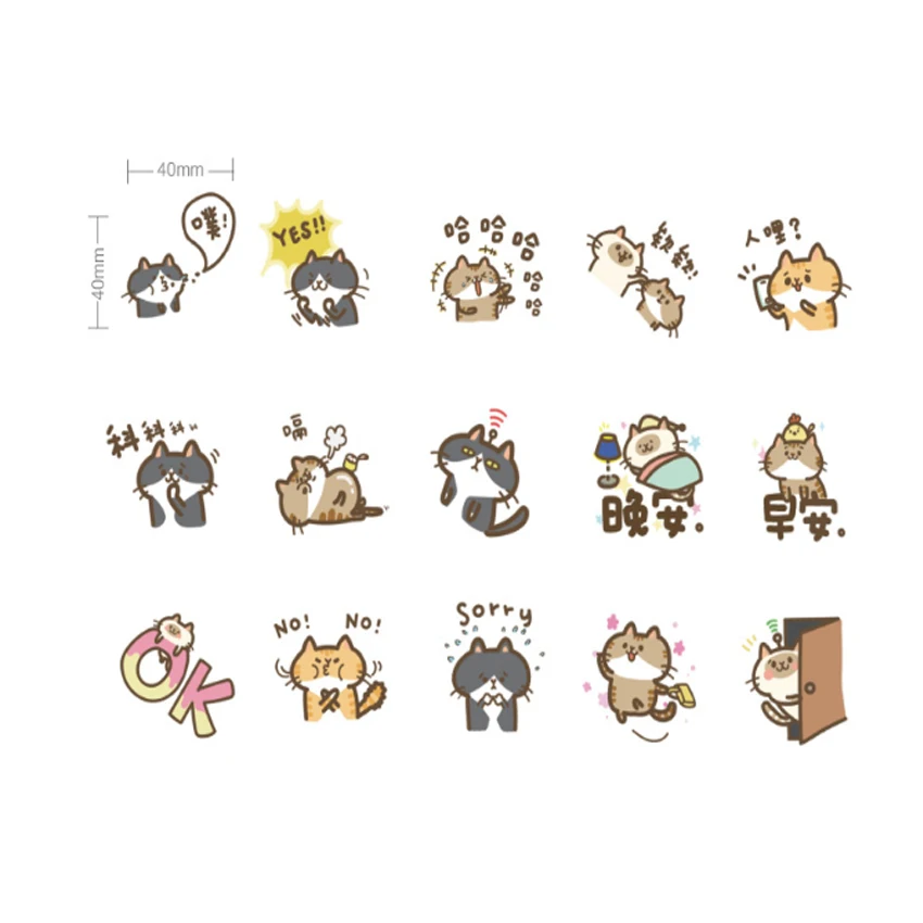 45 шт./упак. с мультяшным котом Бумага клей Стикеры комплект украшение телефона