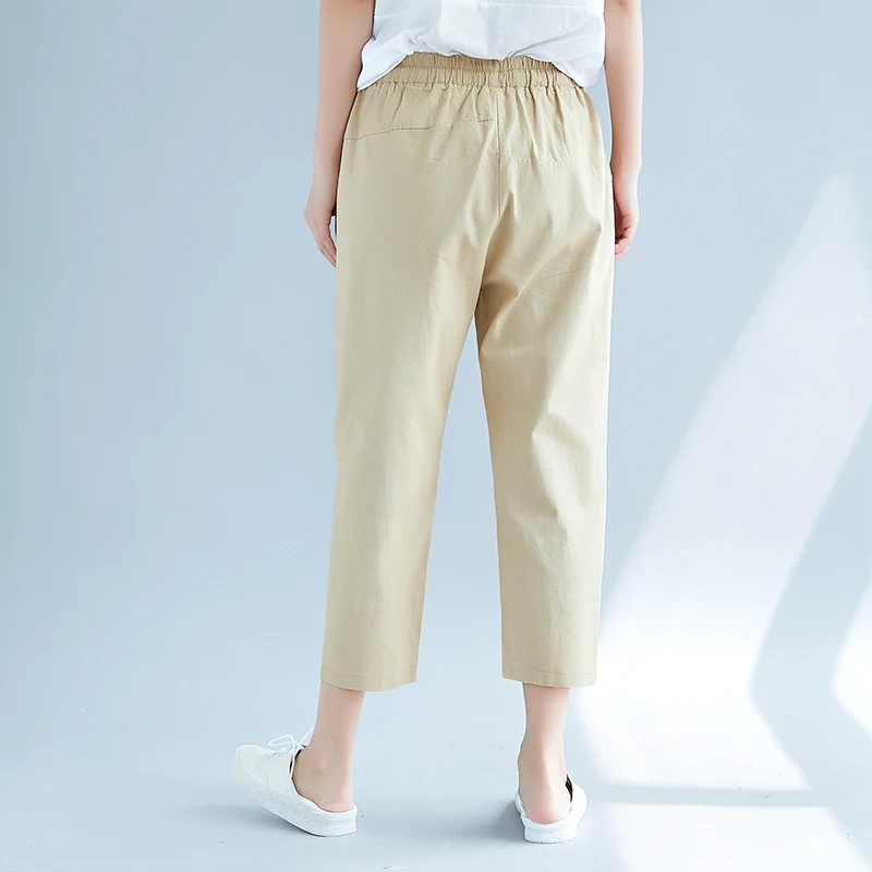 ilstile 2018 Women Cotton Linen Solid Harem Pants Summer Casual Loose Ankle-Length Elastic Waist Trousers Fashion New | Женская одежда