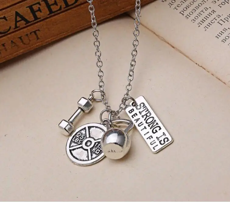 Fitness Gym Jewelry Pendant Lover Friend Bodybuilding Bar Dumbbell Kettlebell Collier Necklace Sports Men Women Necklaces 001 | Украшения и