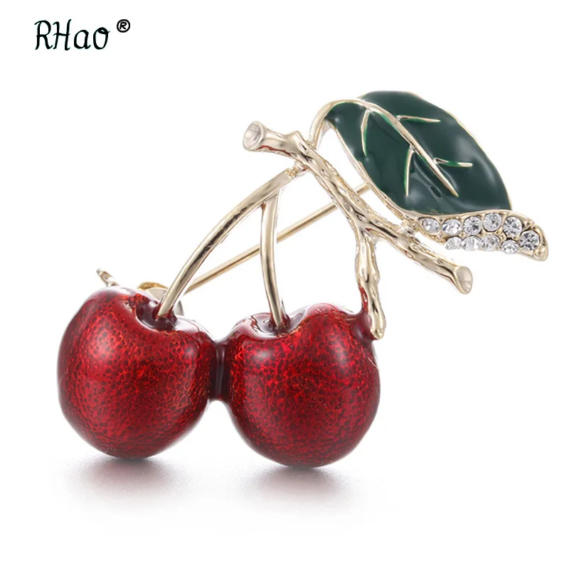 Красные эмалированные Броши для женщин детская вишневая брошь корсаж маленькие