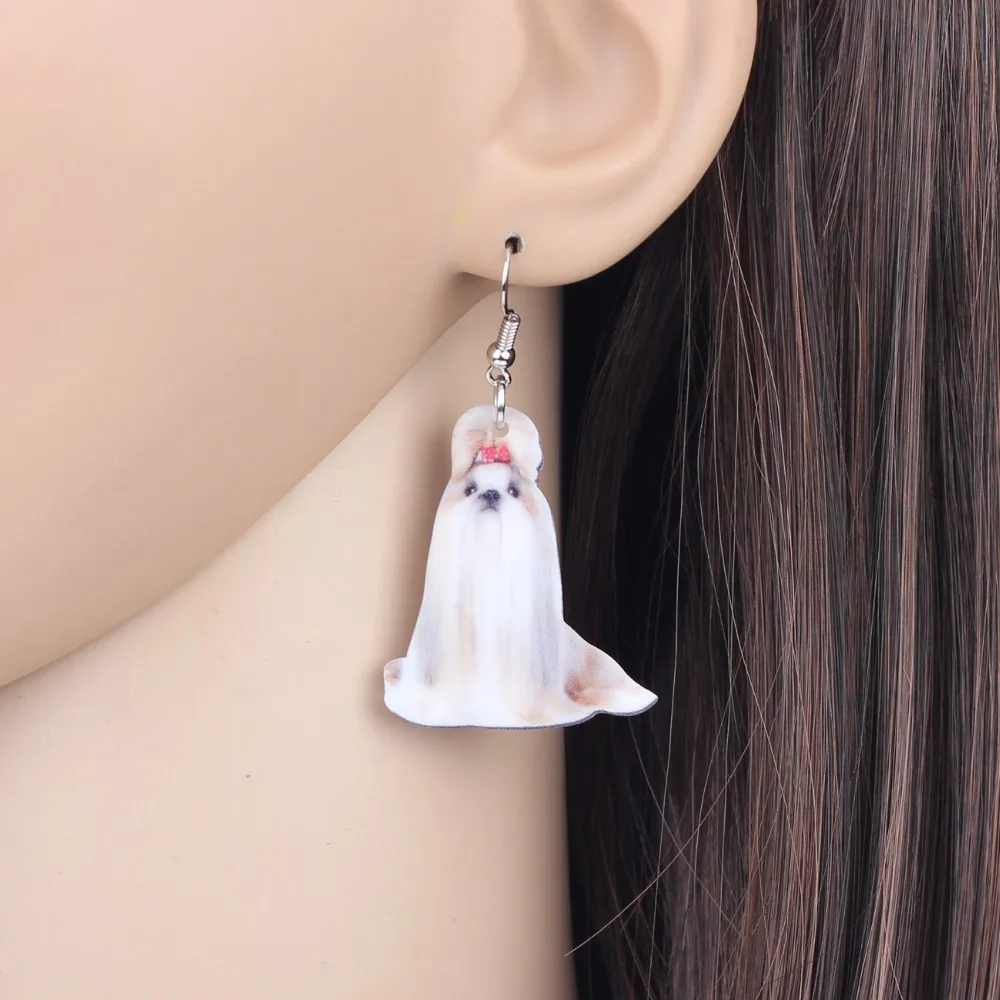 Bonsny акриловые висячие серьги с мультяшным рисунком собаки Shih Tzu большие длинные