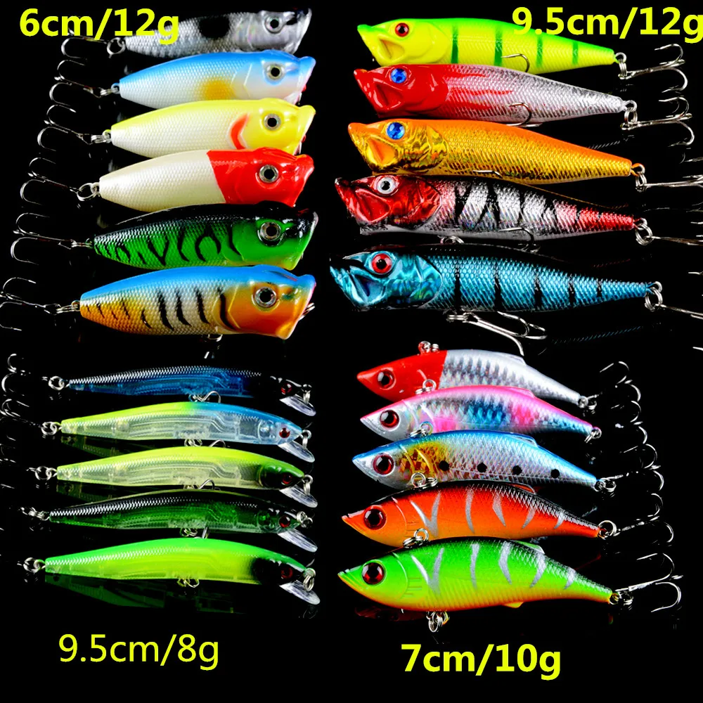 Новый набор смешанных 21 шт./лот рыболовные приманки Minnow/VIB приманка и Поппер