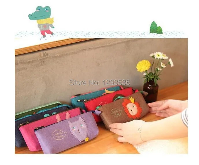 New Cute Wool Felt Soft Pencil Pen Case Cosmetic Bag Coin Purse Pouch Zipper pencil case Multicolor Free Shipping TH0018|bag side|bag badbag roll |