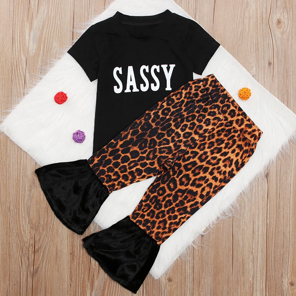 

Telotuny Girls Set Summer Infant Baby Girls Letter T Shirt Tops Leopard Print Flare Pants Clothes Set Girls Girls clothes#42