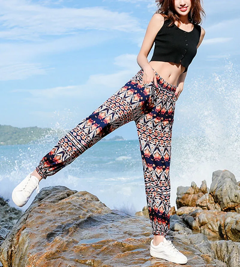 

New women clothes 2019 Spring and summer new style Bohemian beach holiday trousers Floral Seaside vacation trousers