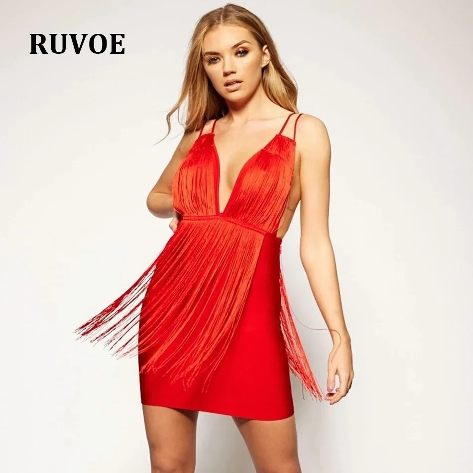 

Black Red Bodycon Tassel Dresses 2019 Summer Vestidos Women Celebrity Party Dresses Spaghetti Strap Tassel Fringe Mini Clubwear