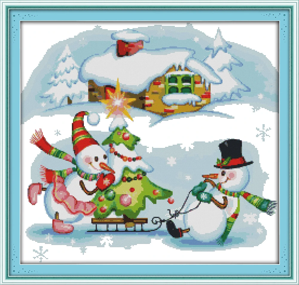 

Christmas snowman (6) cross stitch kit DIY hand embroidery set craft handmade needlework winter snow season skiing snowman set