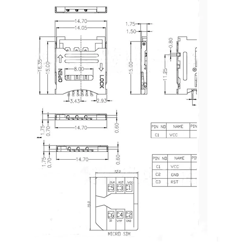 

3000PCS Micro SIM Card Holder 6P SIM Card Slot 6PIN Card Slot SIM Card Holder