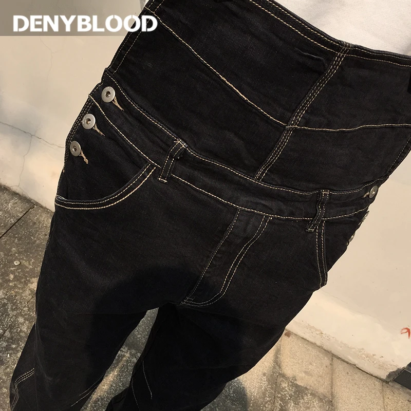 Мужские джинсы denyblood стрейч джинсовые комбинезоны нагрудники темно синие Черные