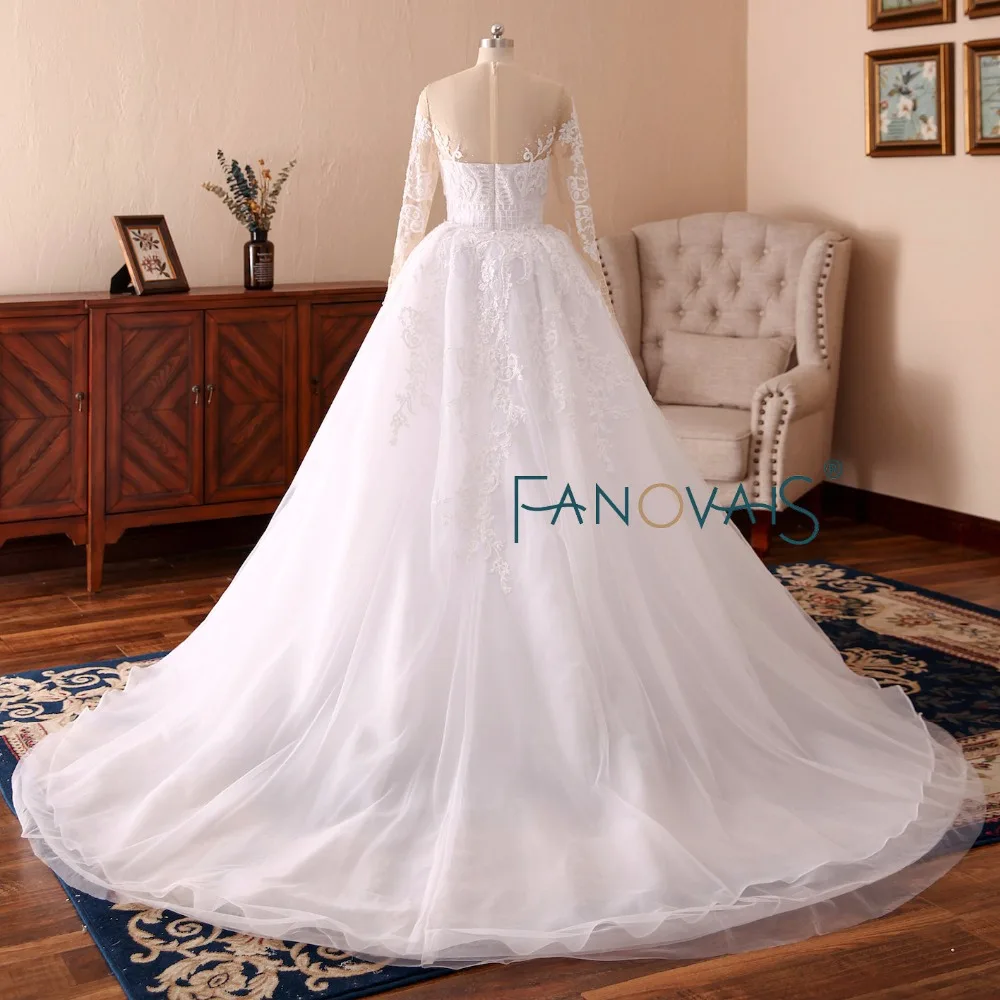 Роскошные свадебные платья с длинными рукавами со съемным шлейфом Vestido de Novia 2019