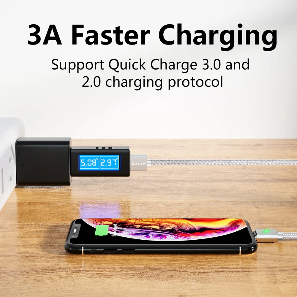 Магнитный кабель MANTIS для Iphone samsung 3A быстрой зарядки Micro Usb type C huawei Oneplus Xiaomi Mi9 Redmi Note 7
