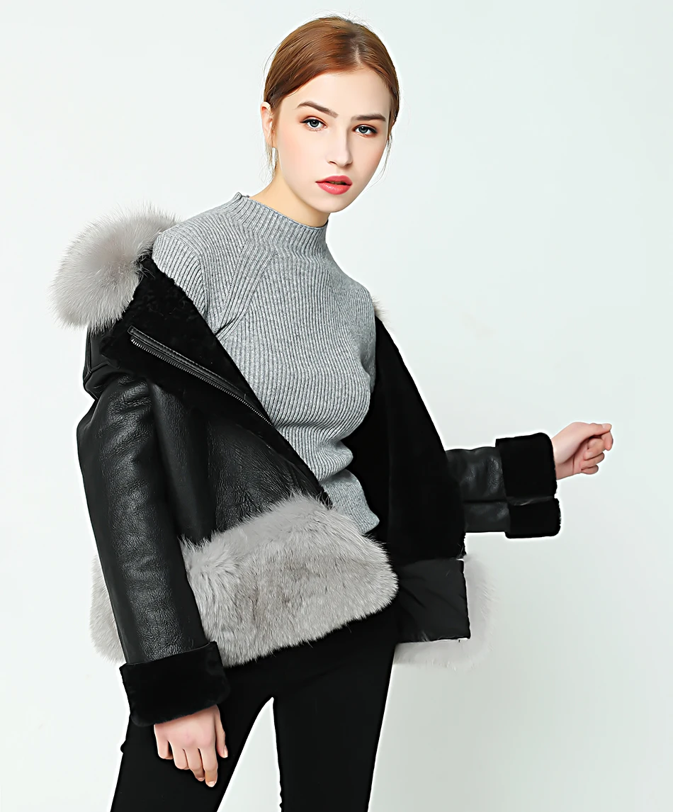 OFTBUY Новая повседневная зимняя куртка, пальто для женщин, двустороннее меховое пальто с воротником из лисьего меха, куртка из натуральной кожи, теплая подкладка из шерсти