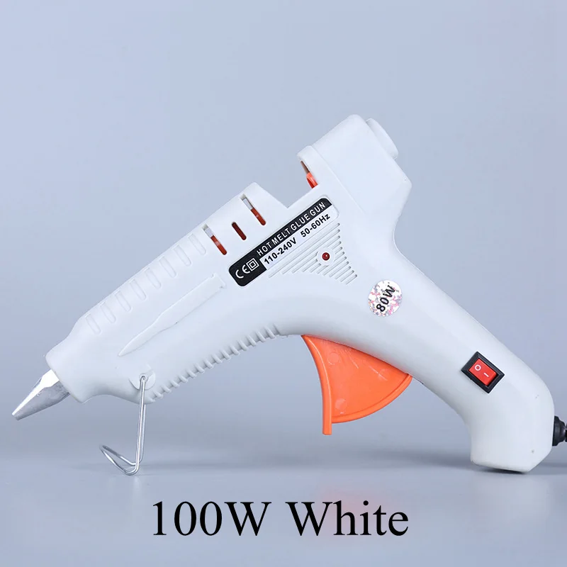 100W White Qiaote термоклеевой пистолет 20 Вт, 25 Вт, 60 Вт, 100 Вт, штепсельная вилка европейского и американского стандарта, термоэлектрический инструмент с 2 шт., прозрачный клей-карандаш, силиконовый клей для DIY - Цвет: 100W White