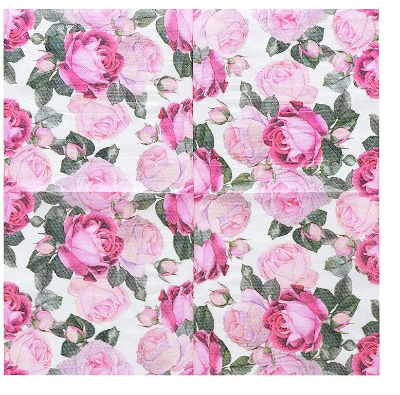 Романтические бумажные салфетки с розовыми розами из ткани для вечеринок
