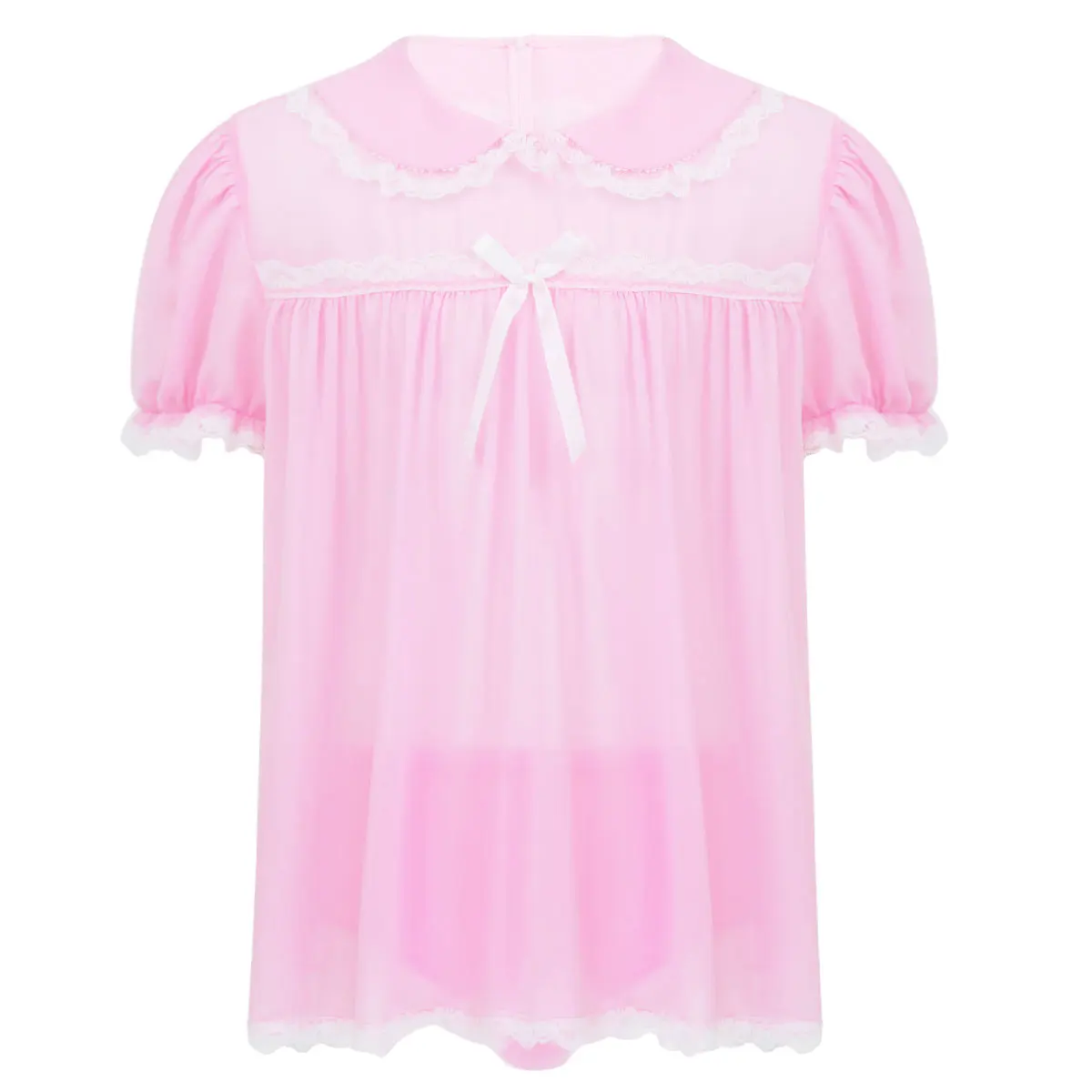 Pink Женское белье из шифона для мужчин и взрослых, платье с оборками, нижнее белье с оборками, трусы для сна, нижнее белье для трансвеститов - Цвет: Pink