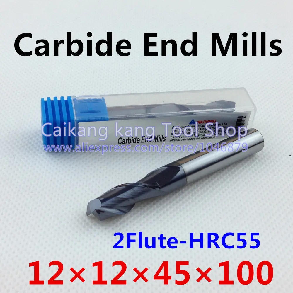 

New 2 Flute Head:12mm Tungsten steel cutter CNC milling Carbide End mills Highest cutting hardness: 55HRC 2F 12*12*45*100mm