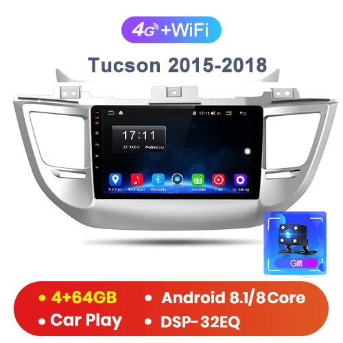 Junsun 4G+ 64G CarPlay DSP Android 8,1 автомобильный Радио Мультимедиа Стерео Аудио плеер gps 2 Din для hyundai Santa Fe 2 2006-2012 без DVD - Цвет: 4-64GB