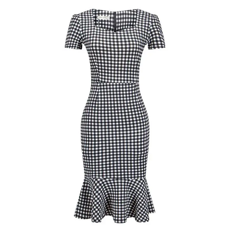 Классическое винтажное черное клетчатое платье Bdycon для женщин сексуальное