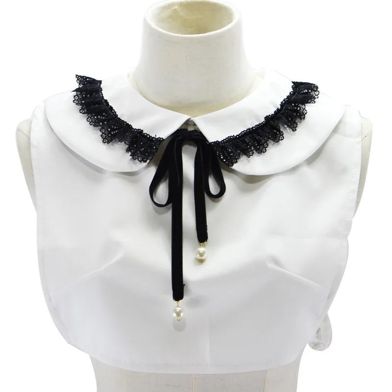 

Jaderic 2018 New White Peter Pan Detachable Collars Decorated Lace&Ribbon Bow Fake False Collar Choker Necklace
