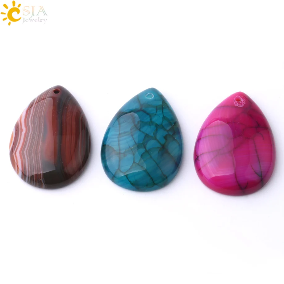 CSJA натуральные полоски агата подвеска в форме капли воды плоские бусины с