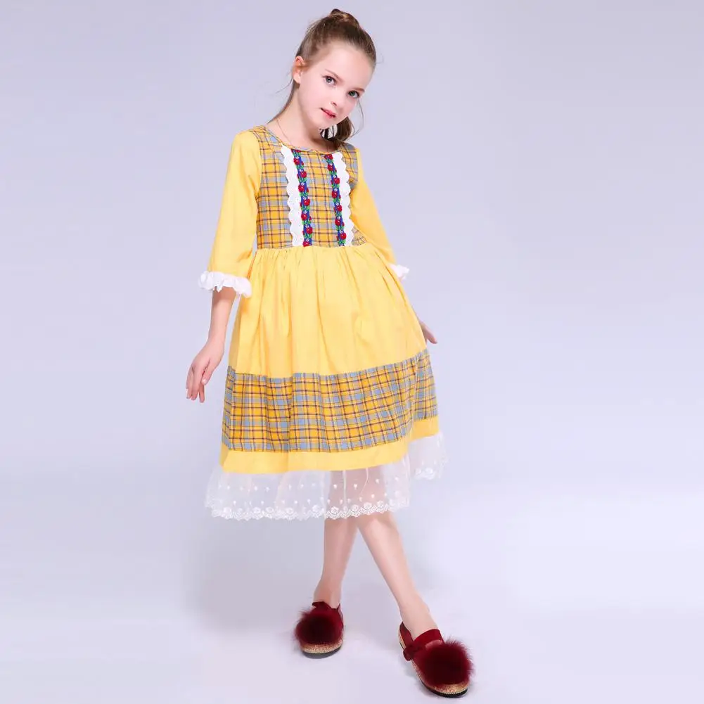 Kseniya Kids/сезон весна-лето; модная одежда для маленьких девочек; кружевное платье принцессы в викторианском стиле; милое платье с цветочным узором для девочек; вечерние костюмы - Цвет: Orange
