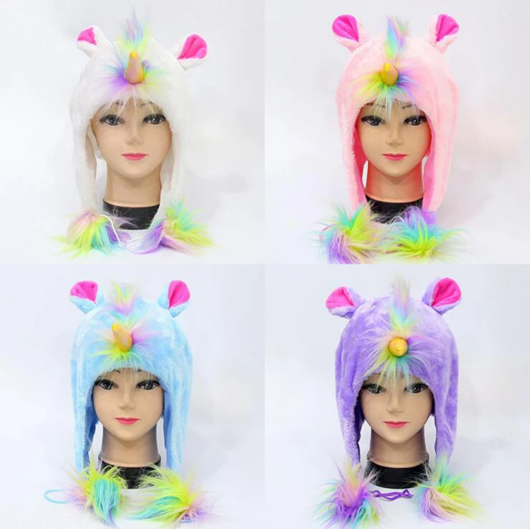 100 шт./лот креативная новинка Радужный Единорог плюшевая шляпа для косплея зимняя