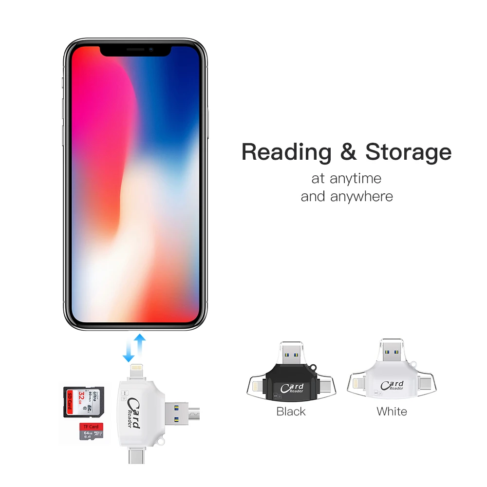 Кардридер 4 в 1 для SD TF iOS Type-C usb 2 0 Android мультисистемный совместимый адаптер