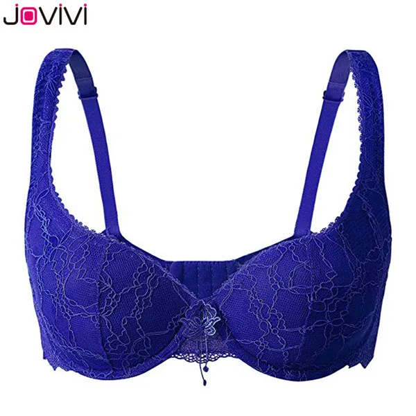 Blue Jovivi, 1 шт., 3/4 чашечки, женский бюстгальтер на косточках, удобный кружевной бюстгальтер для повседневной носки, цветочный бюстгальтер, очаровательный черный/белый/бежевый/синий женский бюстгальтер s - Цвет: Blue