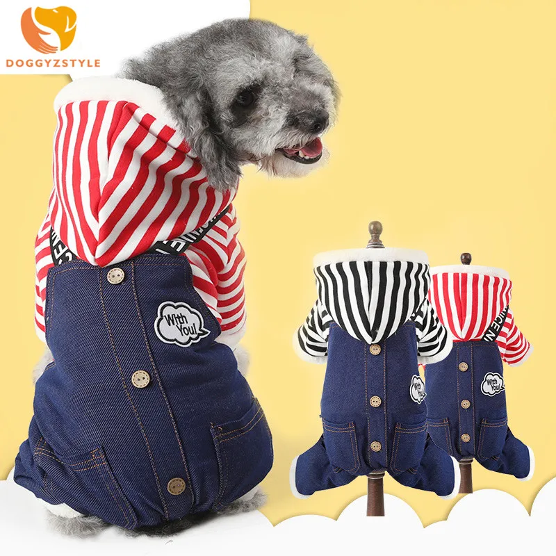 

DOGGYZSTYLE теплая одежда для собак мягкий полосатый комбинезон для домашних животных зимние джинсовые комбинезоны для щенков Пижама для малень...
