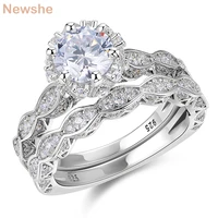 newshe 2 6ct brilliant round cut aaaaa cz vintage wedding ring set genuine 925 sterling silver engagement rings for women jr4891