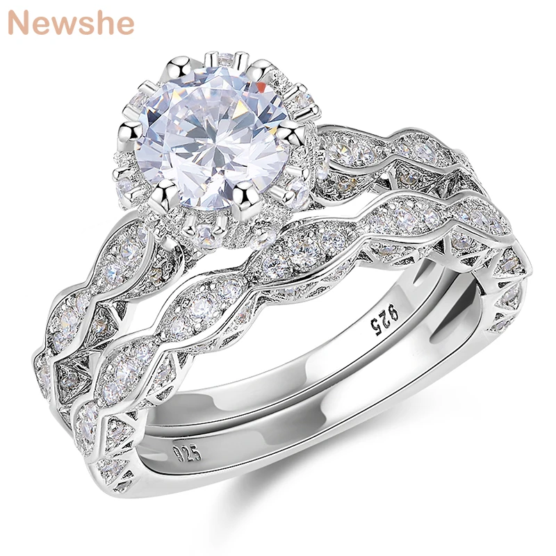 Newshe 2.6Ct белый круглый вырез AAAAA CZ винтажное свадебное кольцо набор из настоящего