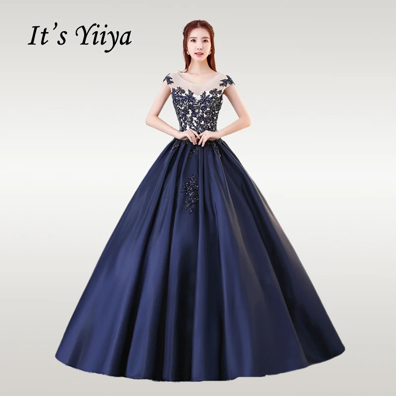 navy blue Это свадебное платье YiiYa, свадебное платье без рукавов с круглым вырезом и кристаллами темно-синего цвета размера плюс, Vestido de novia, CH221 - Цвет: navy blue