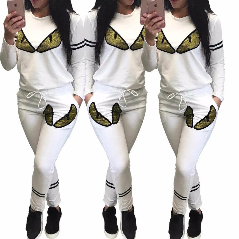 Женские спортивные костюмы с блестками осенне-зимние топ длинными рукавами и