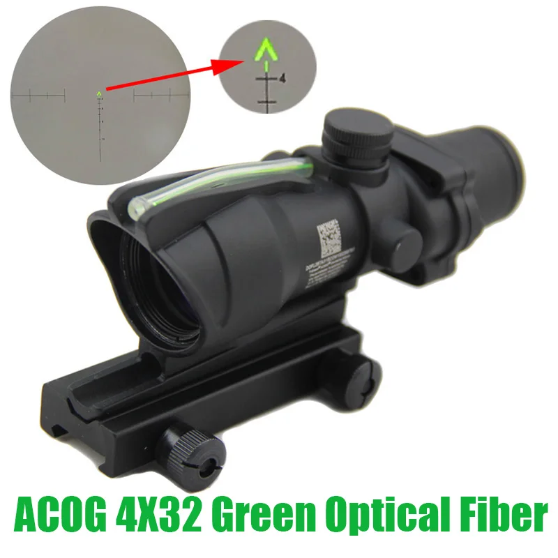 Тактический Оптический прицел из волокна ACOG 4X32 зеленая точка с подсветкой шеврон