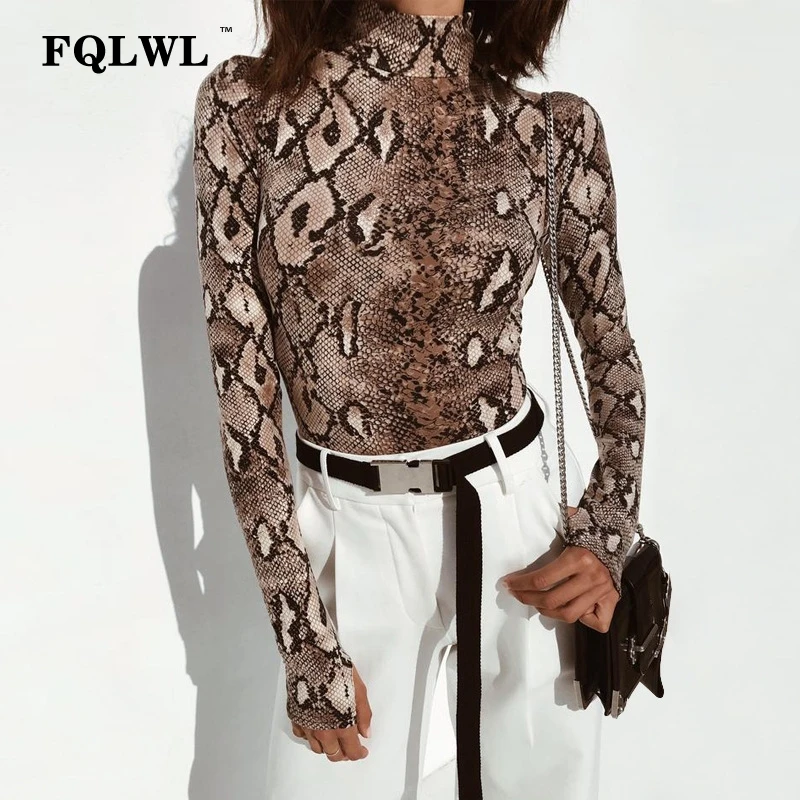 Женский облегающий боди с принтом змеиной кожи FQLWL Облегающий комбинезон высоким