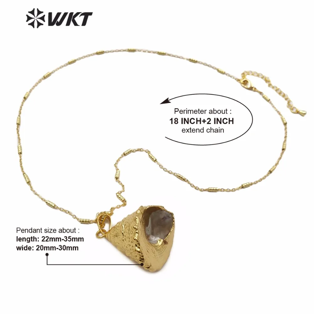 

WT-JN077Conical Natural Shell Pendant Like Pyramid Shape Full Gold Trumpet Shell Lady Charm Vintage Style Shell Necklace Jewelry