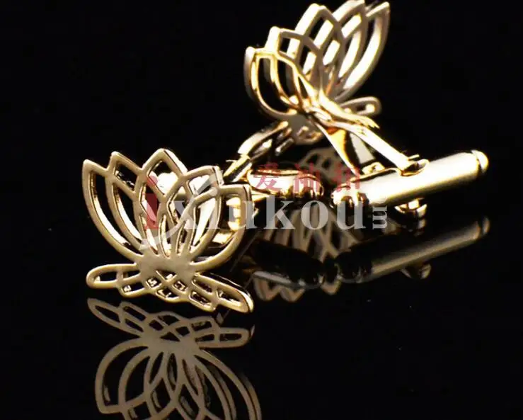 10 пар/лот Rosegold полый дизайн запонки с лотосом для гальванического меднения